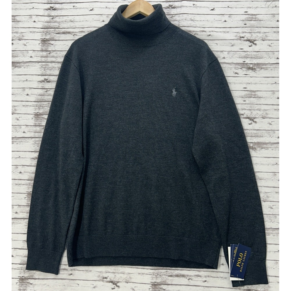 $148 Polo Ralph Lauren Men's Washable Wool Turtleneck Sweater Dark Grey Size XL